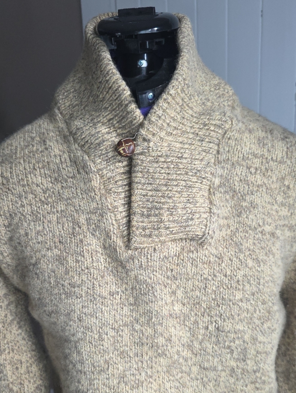 Vintage Men's Shawl Collar Wool Sweater in Beige
